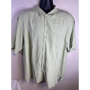Tommy Bahama Shirt Size XL Light Green 100% Silk Resort Hawaiian Island Palms